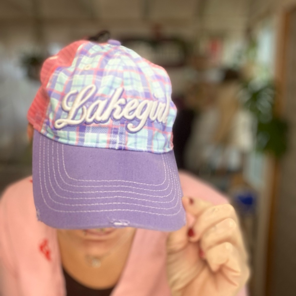 Lake Girl pink & Purple Plaid  Mesh SnapBack Baseball Cap Hat